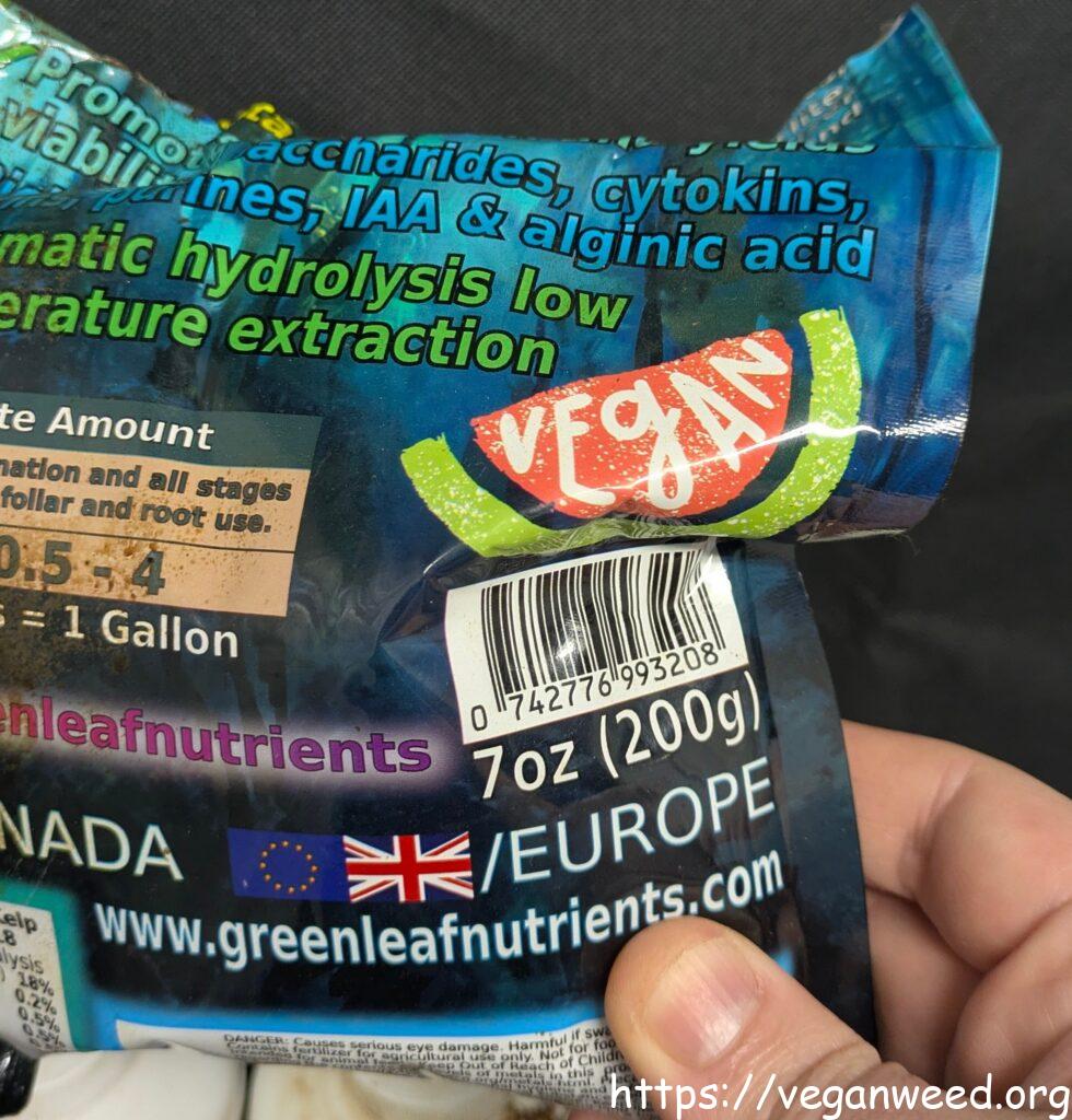 Greenleaf Nutrients vegan kelp label